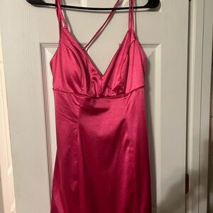 Pink silk mini dress w straps on back. Perfect for homecoming!